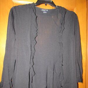 Black Lightweight Cardigan with frill/tassle design, black, size XL